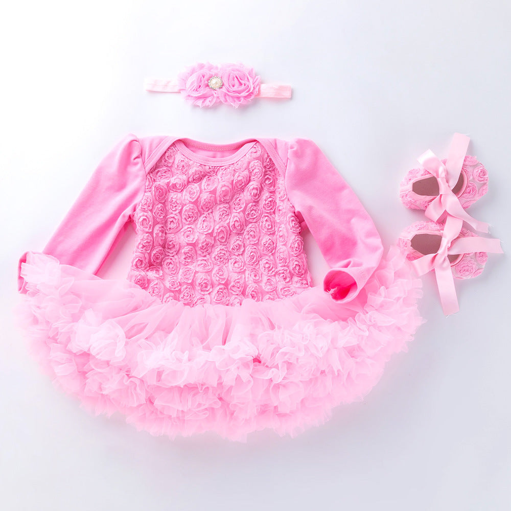 Long sleeve solid color composite rose dress