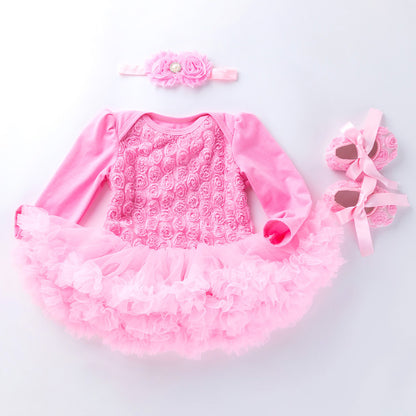 Long sleeve solid color composite rose dress