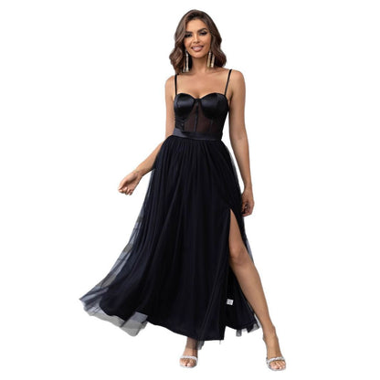 New Solid Color Chiffon Slim-fit Oblique Shoulder Long Irregular Hem Dress