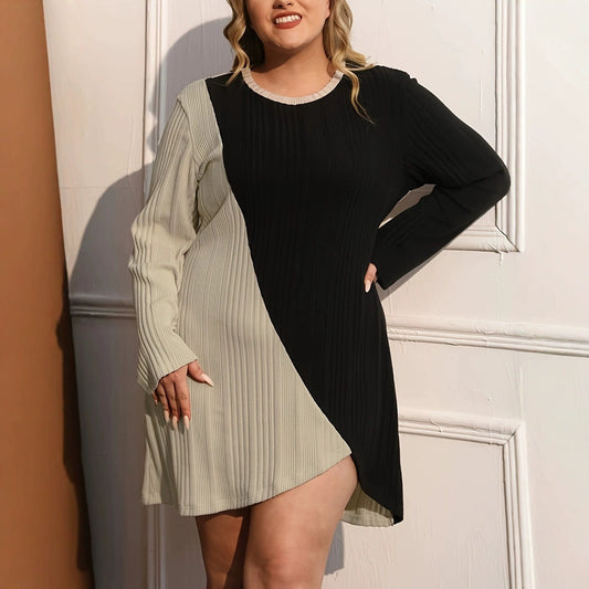 Dual-color Patchwork Irregular Hem Dress