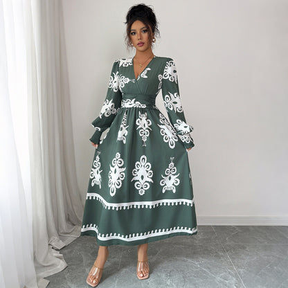 Elegant Style Printed Long Sleeve Dress Women's Clothing