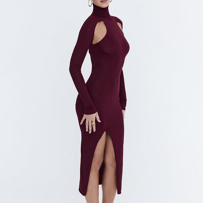 Slim-fit Deep Cerise Split Mid-length Dress