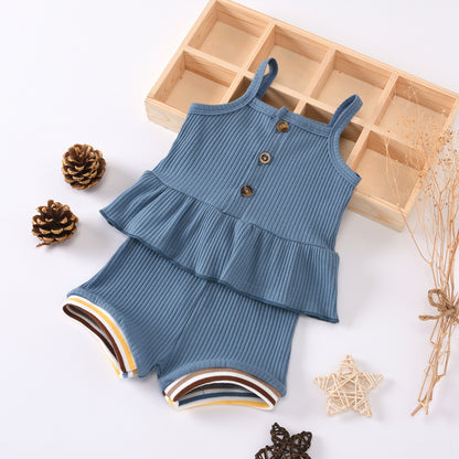 Sunken Stripe Suspenders Small Skirt Rib Shorts Suit