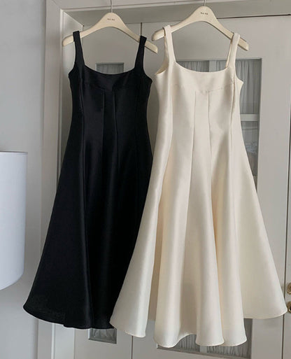 Female Solid Color Casual Glossy Waist-tight Temperament Camisole Dress