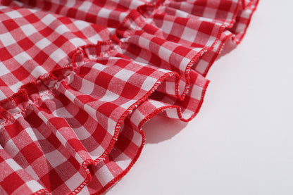 Girls' Red Plaid Bow Suspenders Princess Dress