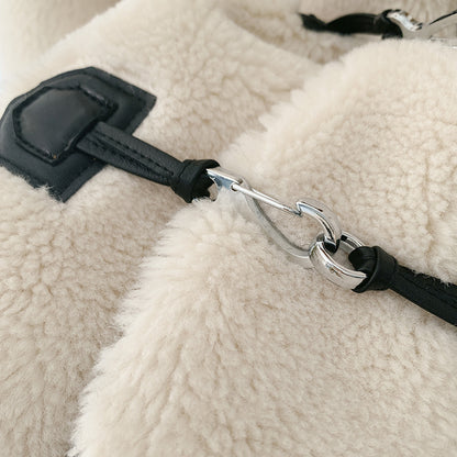 Autumn And Winter New Metal Leather Ring Fur Stitching Casual Fashionable Stylish Coat