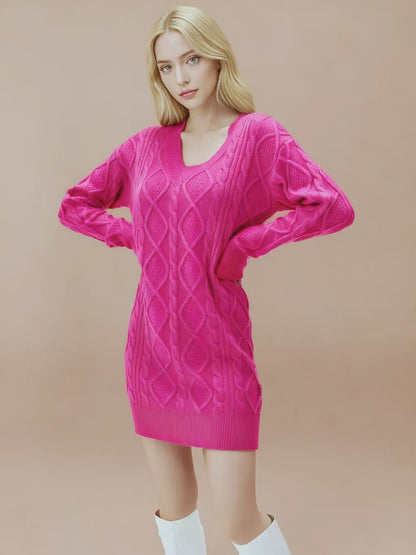 Mid-length Sweater V-neck Knitted Casual Twist Dress