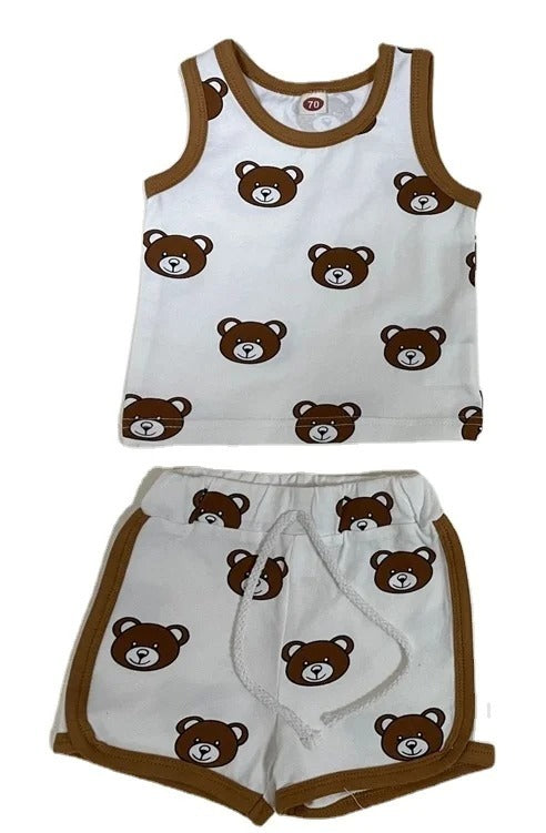 Baby Bear Printed Top Two-piece Pants Suit
