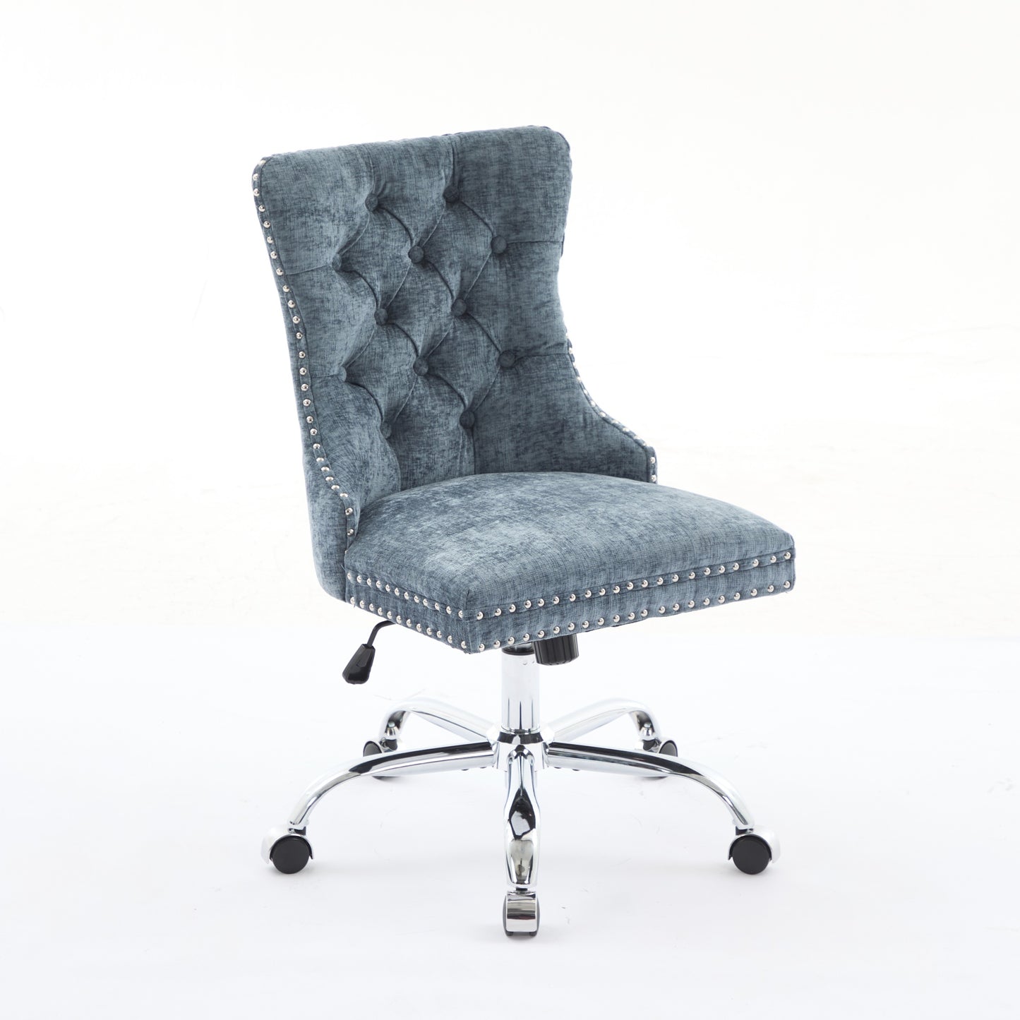 A&A Furniture Office Chair,Modern Chenille Upholstered Tufted Button Home Office Chair With Chrome Metal Base,Adjustable Desk Chair Swivel Office Chair Light Blue