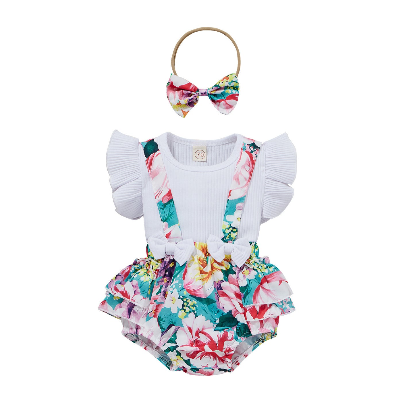 Girls' Fashion Simple Cotton Pit Strip Sling Printed Harness Skirt Set