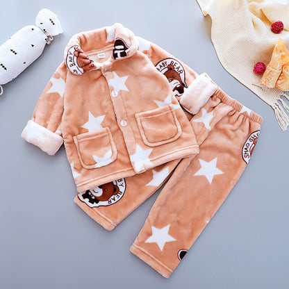 Girls' Cute Cartoon Flannel Pajama Suit