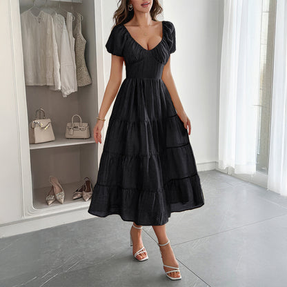 Casual Vacation Style Puff Sleeve Maxi Dress