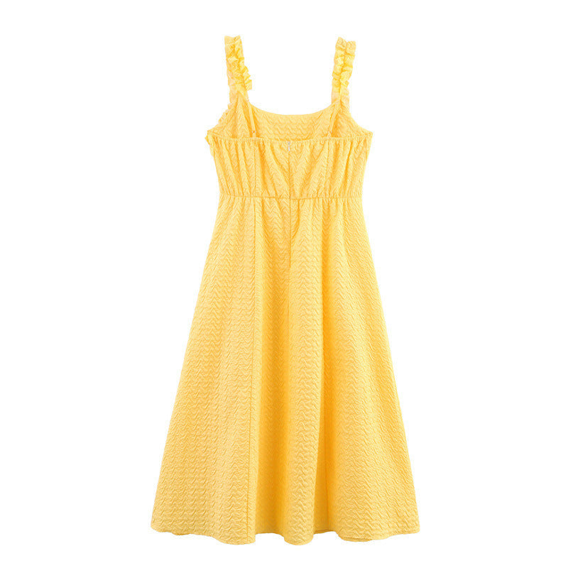 Wooden Ear Decorative Embossed Sling Dress