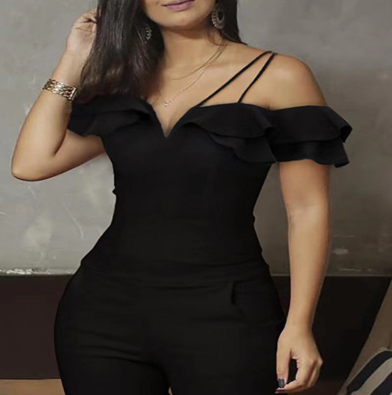 Solid Color Jumpsuit With Frilly Edge