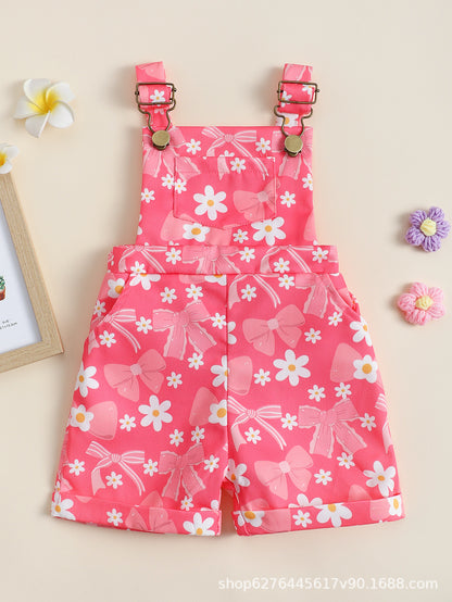 Baby Flower Cherry Print Suspender Pants