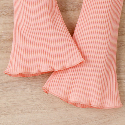 Children's Clothing Springsummer Young And Little Girls Sling Lace-collared Blouse Horn Sunken Stripe Trousers Two-piece Suit