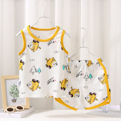 Children's Vest Suit Cotton Pajamas Baby Korean Style Sleeveless