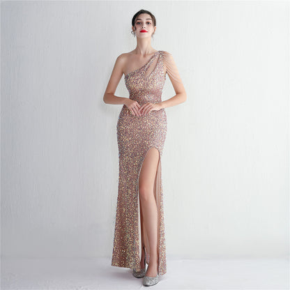 19533  Handmade Sequin Craft Beaded One-shoulder Fishtail Skirt
