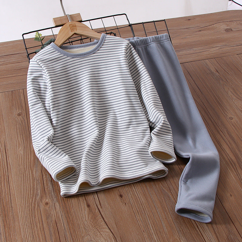 Children's Simple Plus Velvet Thermal Underwear Set