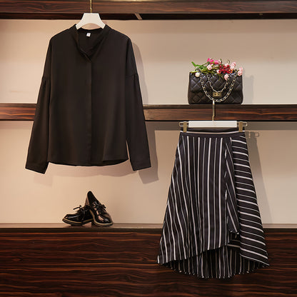 Ladies Casual Suit Long Sleeve Shirt Skirt