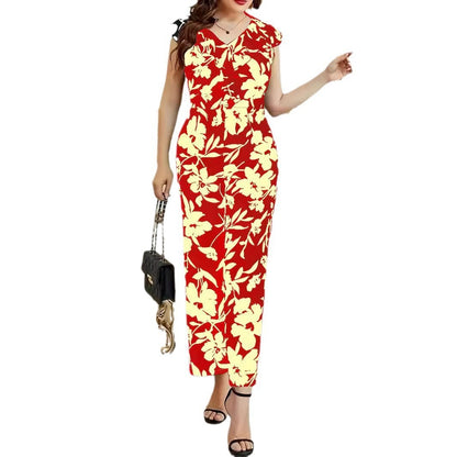 Fashion Floral Women's Printed Wear Sleeveless V-neck Pocket Jumpsuit