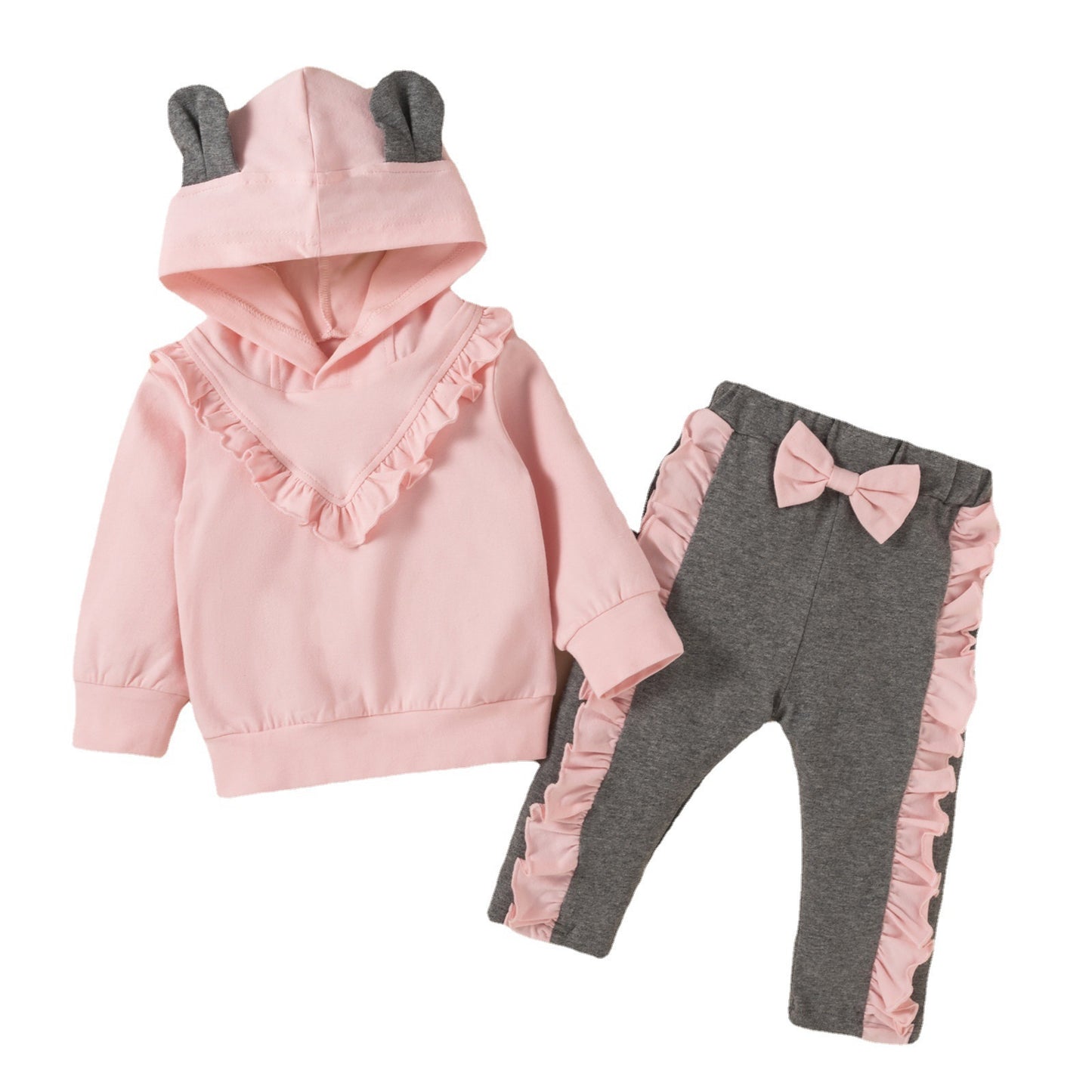 Girls Ruffle Stitching Hooded Sweater Suit