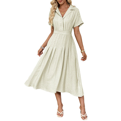 Lapel And Waist Tight Skirt Commuter Pocket Shirt Dress