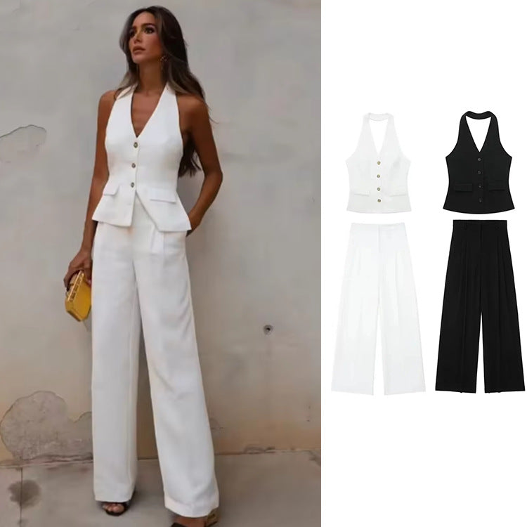 Women's Waistcoat Linen Vest Suit