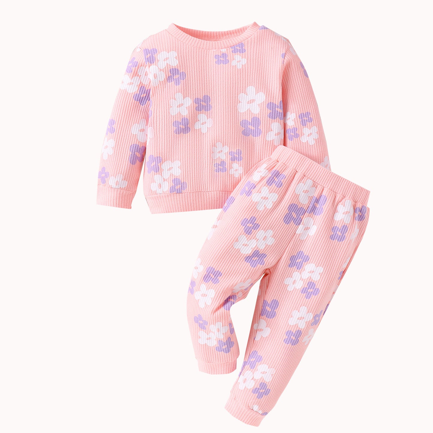 Creative All-match Girls' Long Sleeve Waffle Printing Suit