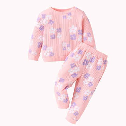 Creative All-match Girls' Long Sleeve Waffle Printing Suit