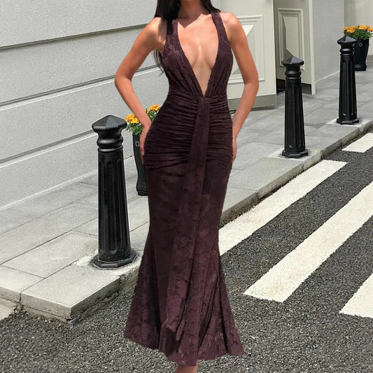 Women's Fashion V-neck Halter Printing Dress