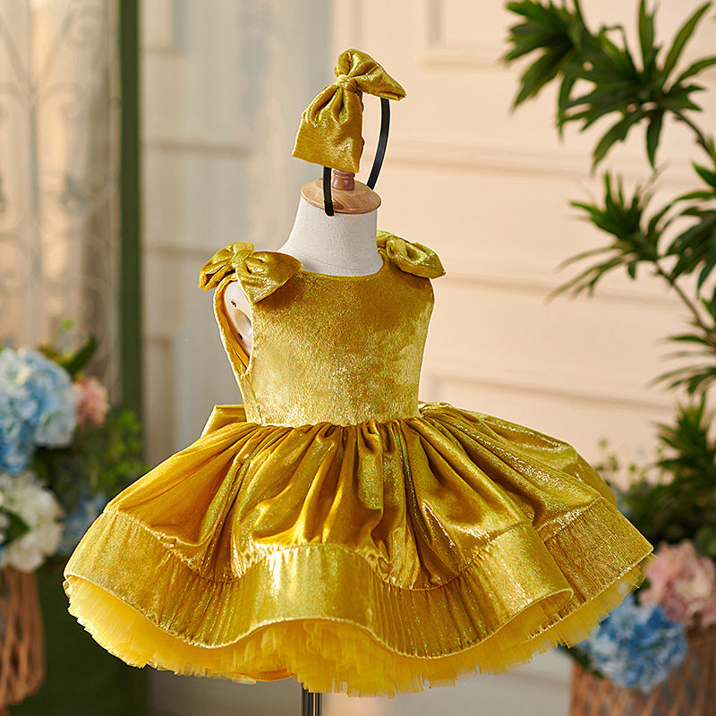 Cute Casual Children Golden Short Type Princess Dress