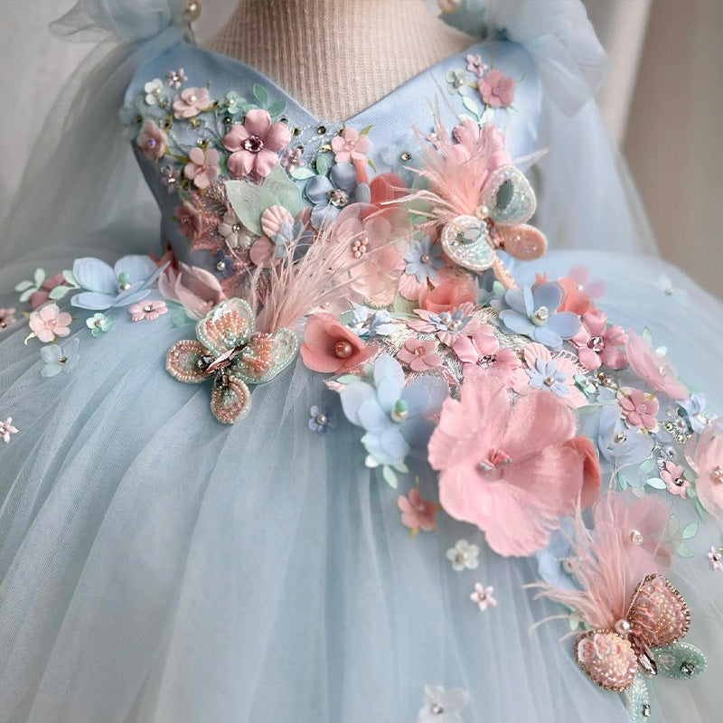 Creative Printed Fluffy Dress For Girls