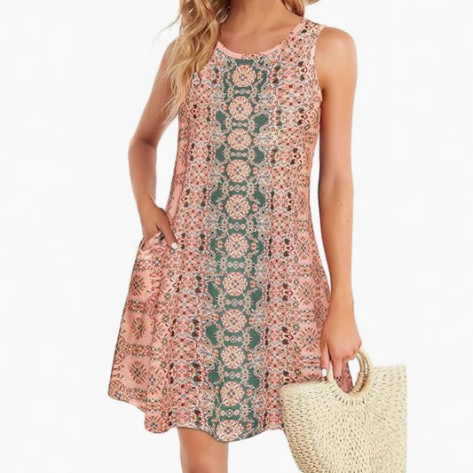 Women's Vest Dress Round Neck Sleeveless 3D Printing