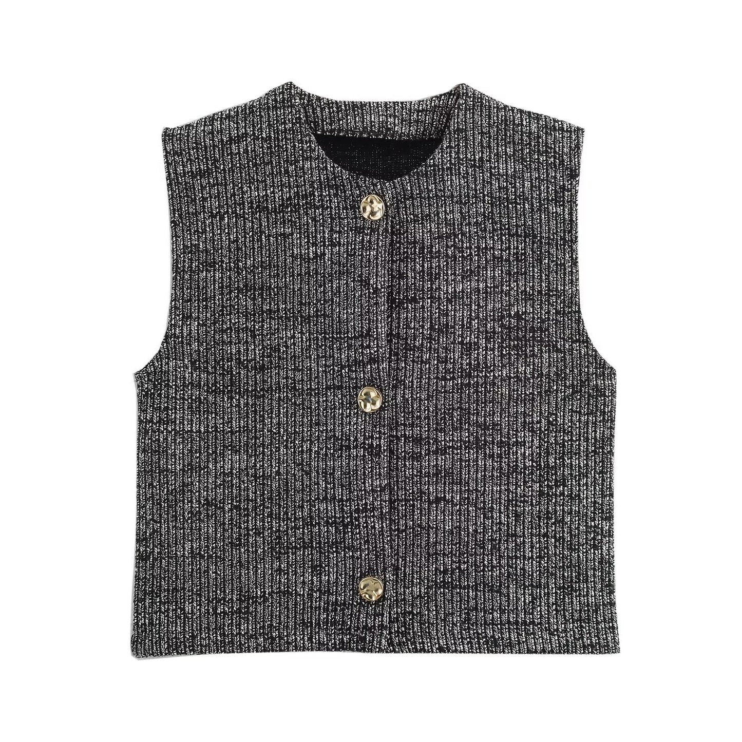 Women's Decorated Row Button Texture Vest-style Top And Trousers Suit