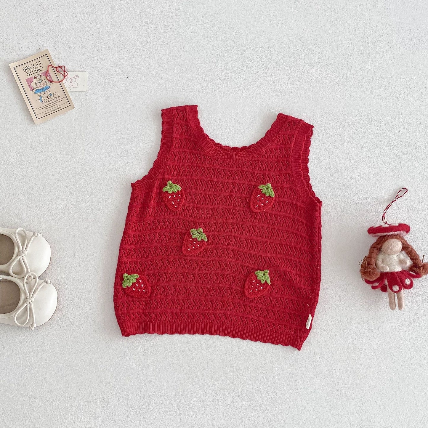 Baby Cute Patch Strawberry Vest Children Korean Casual Pants