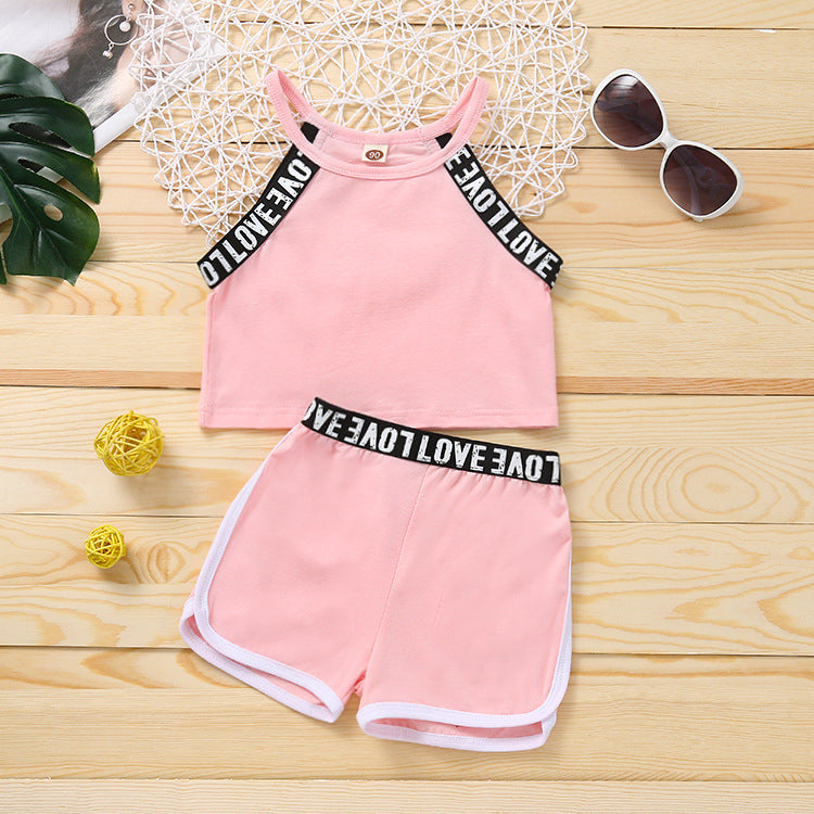 Children's Baby Girls' Summer Thin Sports Sling Suit Pure Cotton Comfortable Casual Shorts Two-piece Suit