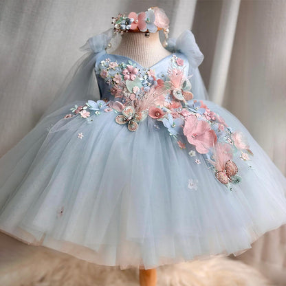 Creative Printed Fluffy Dress For Girls