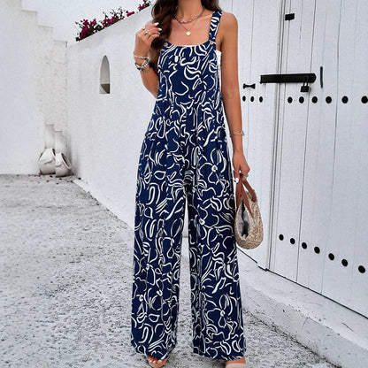 Women's Loose All-match Casual Printed Jumpsuit