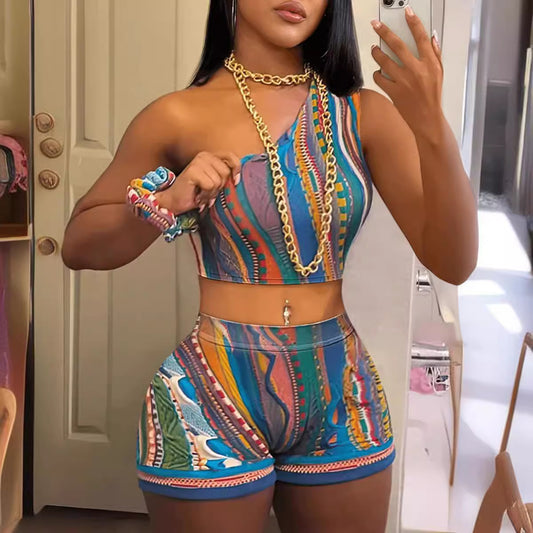 Abstract Printing Sexy Suit Multicolor Women