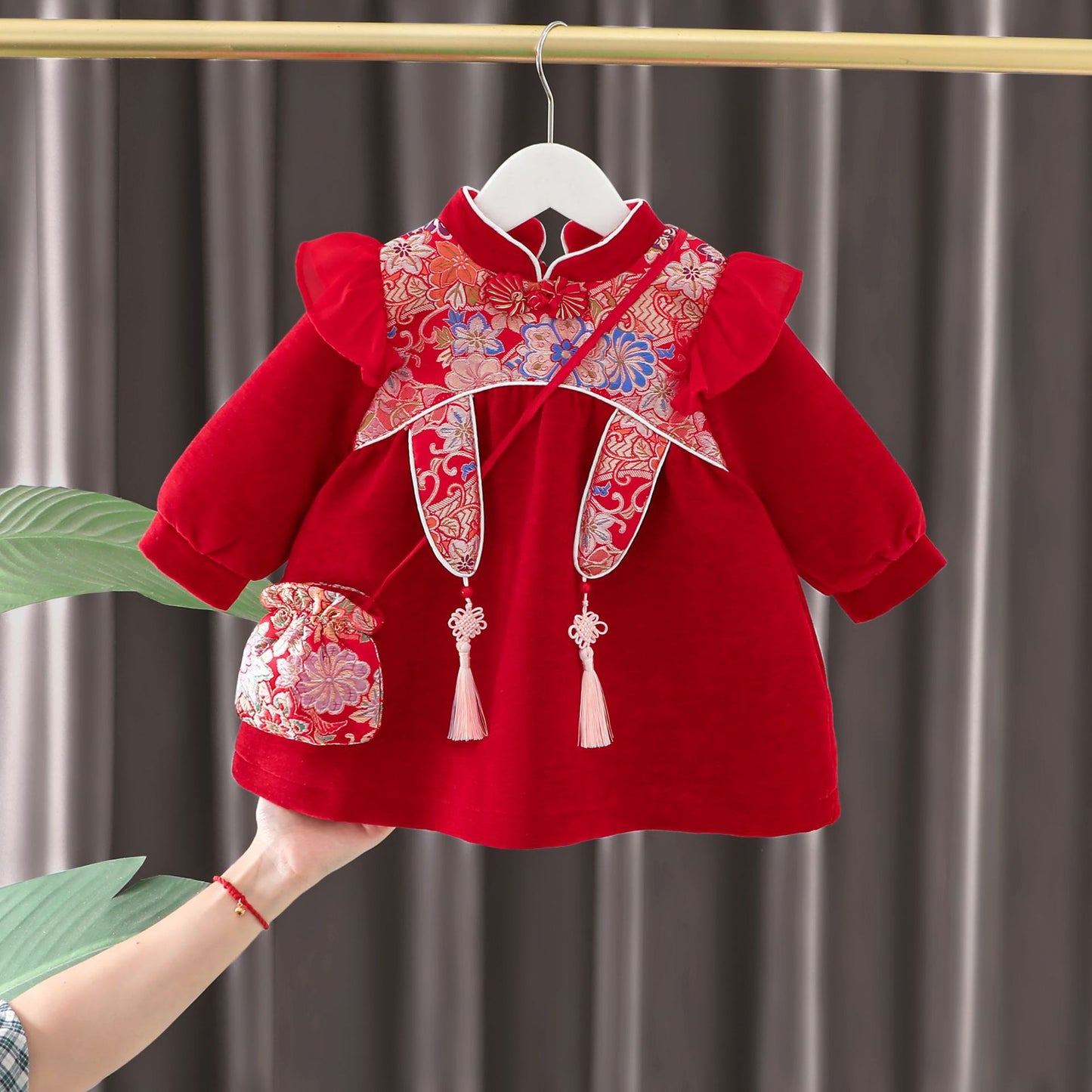 Winter Velvet Padded Dress New Children's Retro