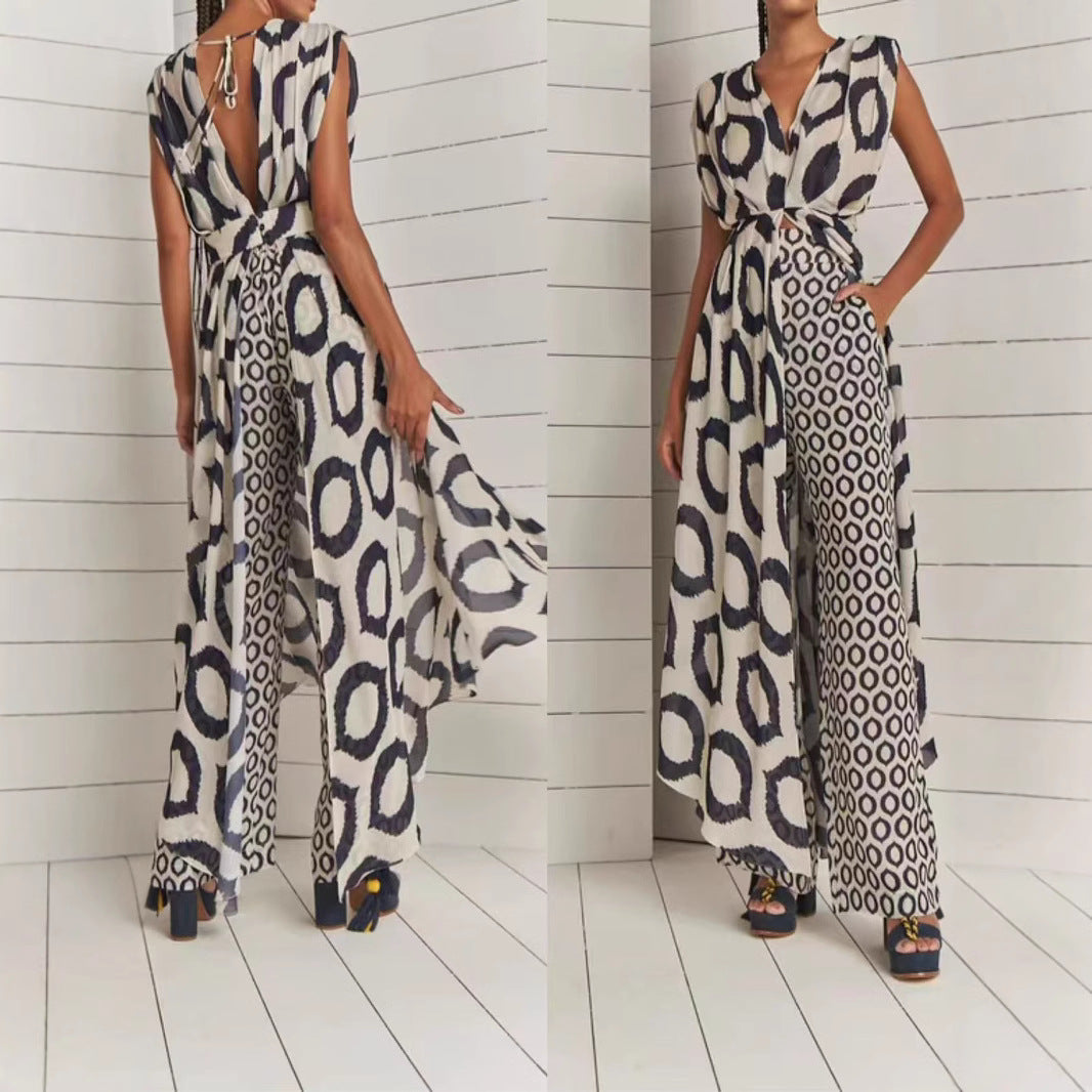 Temperament Twinset Backless Lace-up Straight-leg Pants Women's Suit