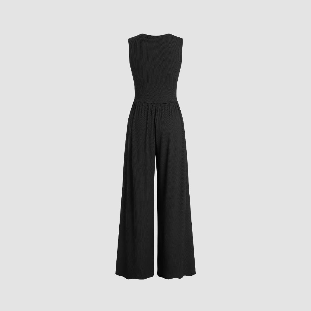 Women's Solid Color Loose Sleeveless Knitted Jumpsuit