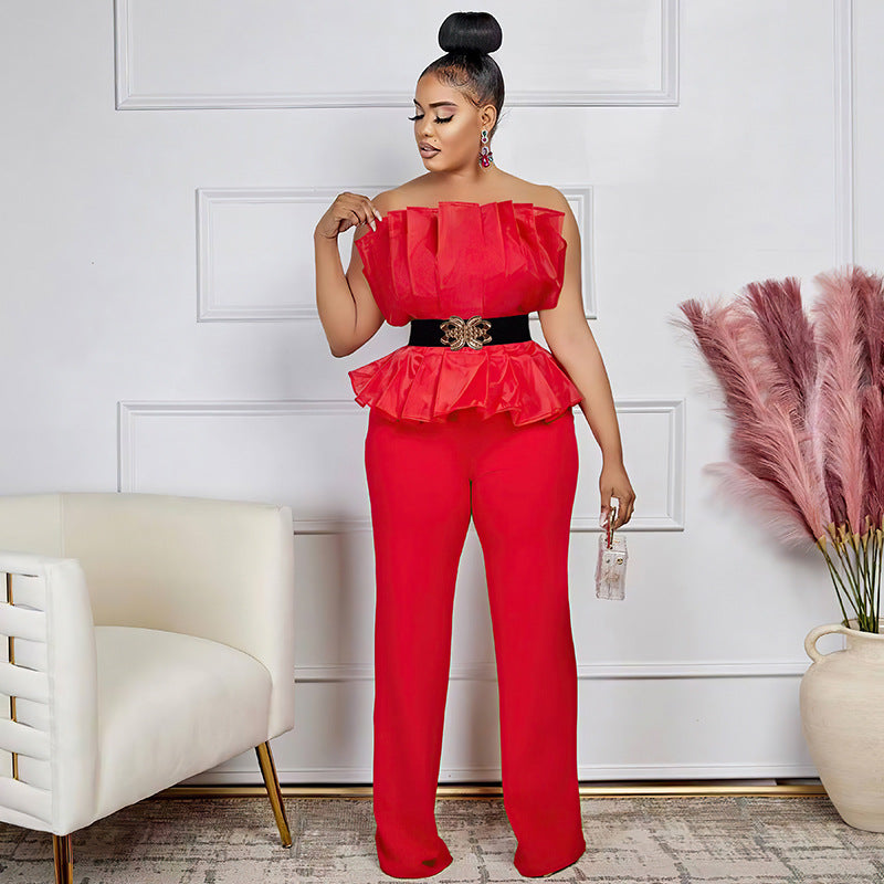 Fashion Solid Color Jumpsuit Sexy Off Shoulder Casual Suit