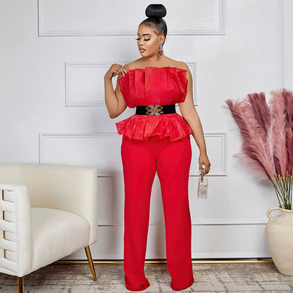 Fashion Solid Color Jumpsuit Sexy Off Shoulder Casual Suit