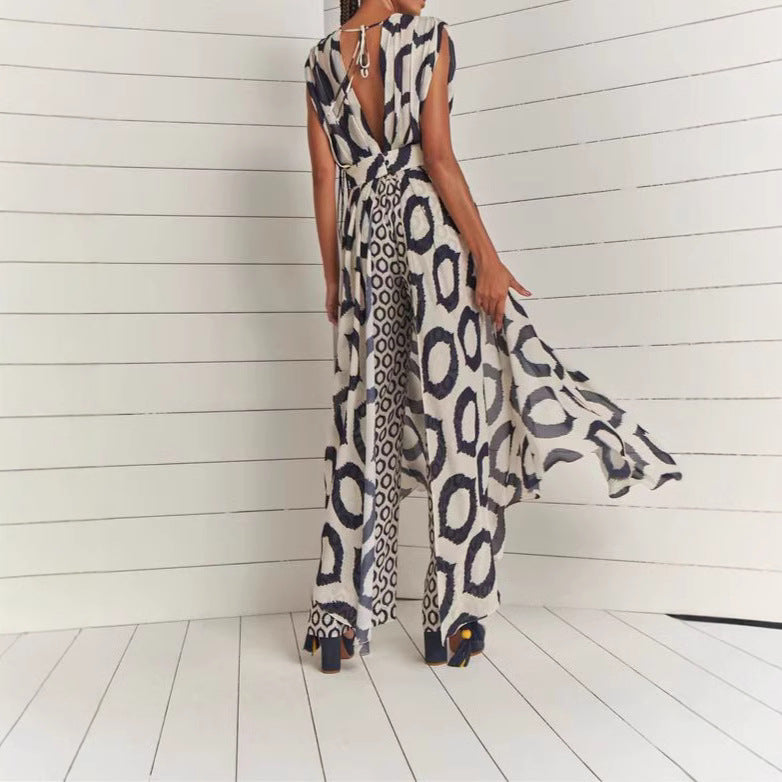 Temperament Twinset Backless Lace-up Straight-leg Pants Women's Suit