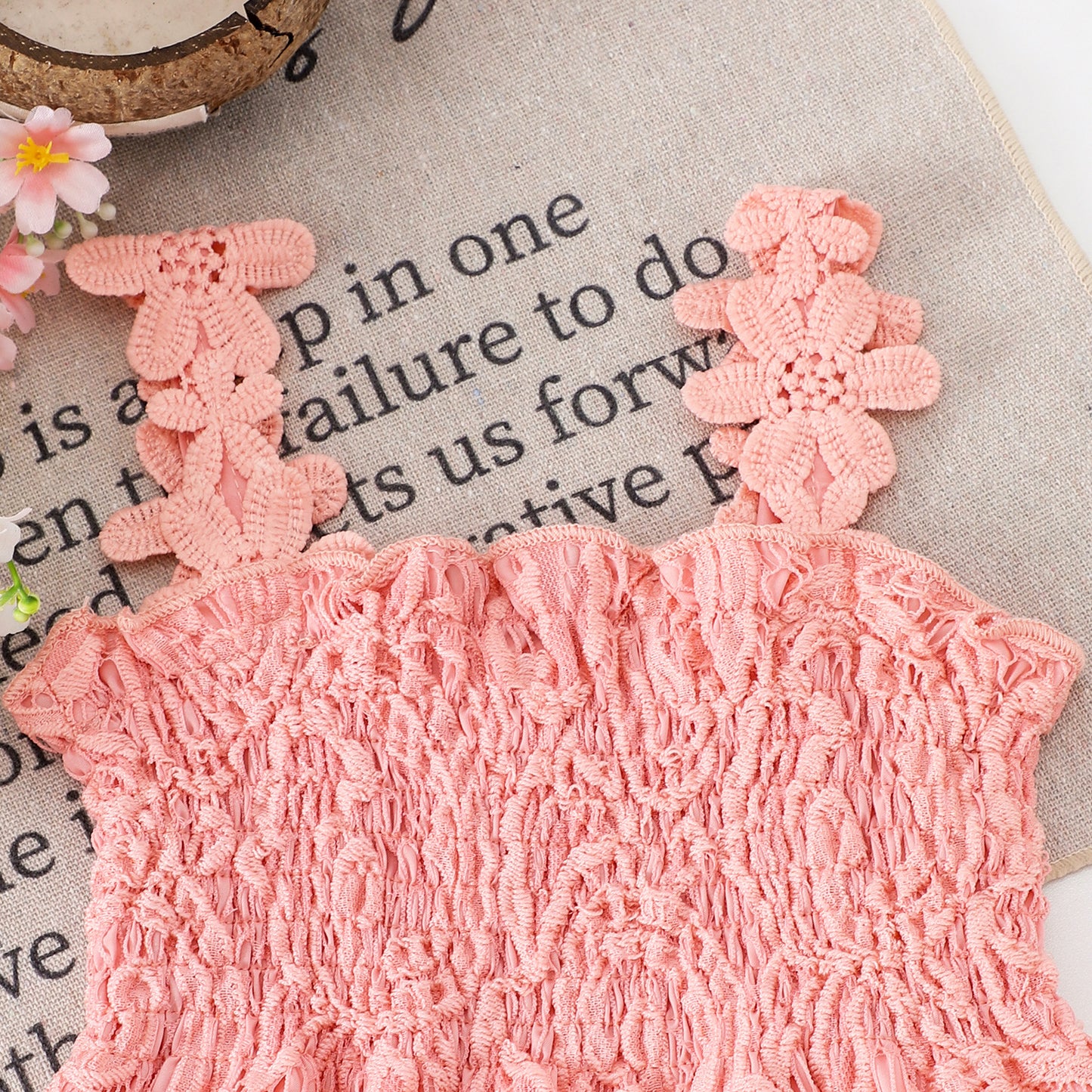 Mesh Smocking Sling Top Harem Pants Lace Two-piece Set