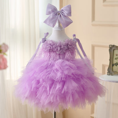 Girl's Super Wide Loose Flower Tassel Dress