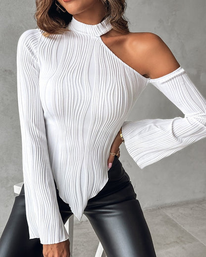 Autumn And Winter New Solid Color Strapless Round Neck Women's T-shirt