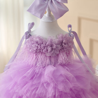 Girl's Super Wide Loose Flower Tassel Dress